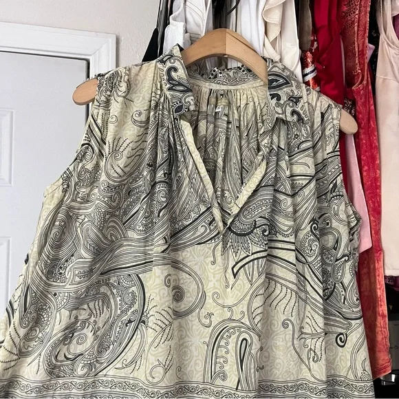 PIPSQUEAK CHAPEAU ivory cream black scroll floral paisley cotton midi dress - Picture 2 of 7